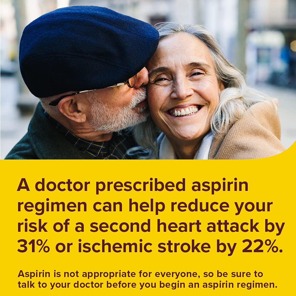 Bayer orange flavored chewable low strength aspirin six pack product packaging details.