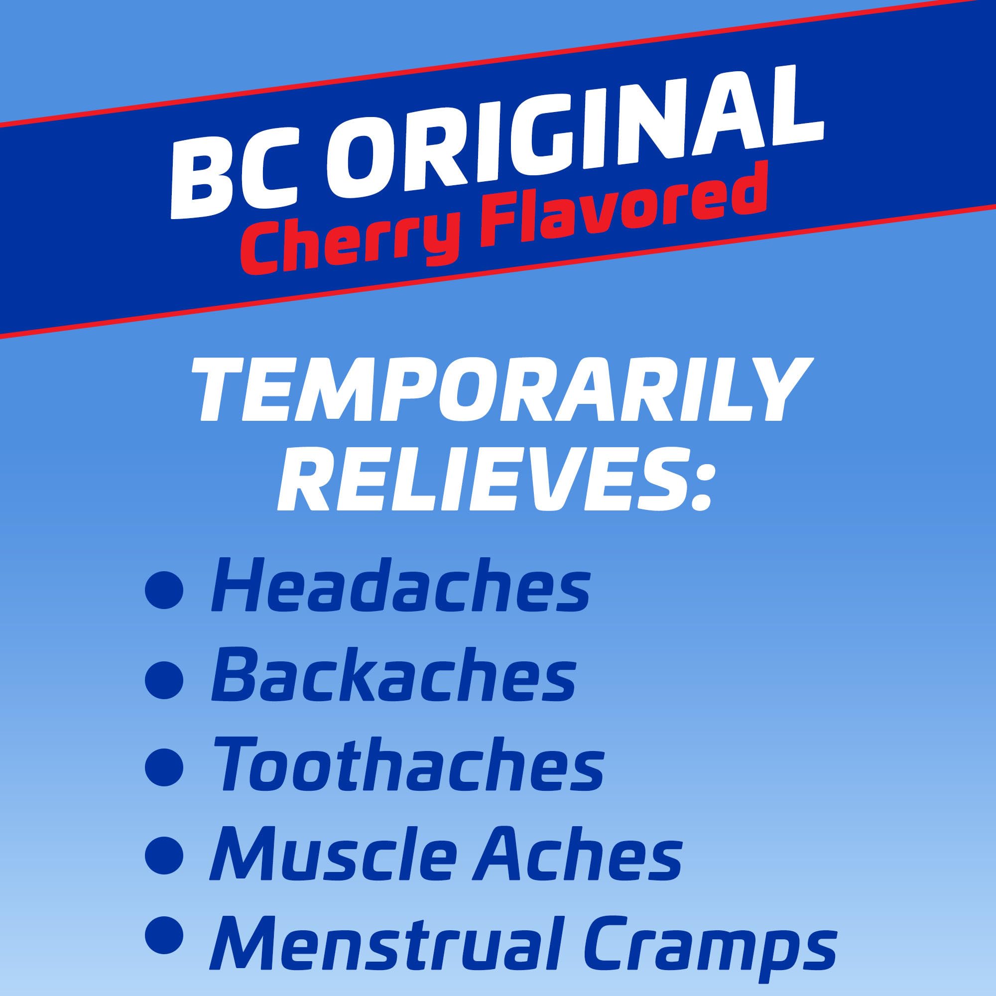 BC cherry flavor headache powder individual portable stick packs displayed clearly