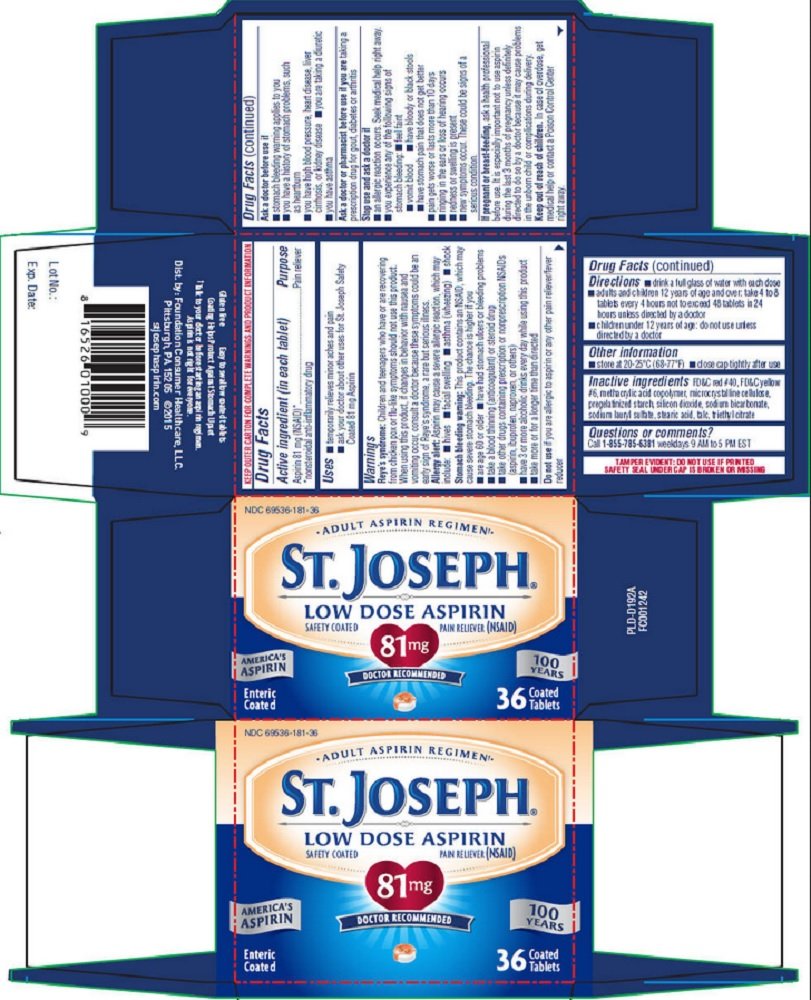 St. Joseph 81 mg micro tablets safety coated premium low dose aspirin showing four individual compact travel friendly bottles.