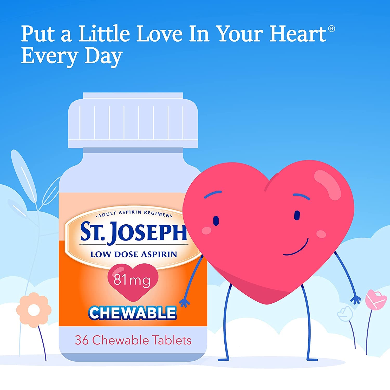 Authentic USA imported St. Joseph chewable low dose aspirin package label and ingredients list