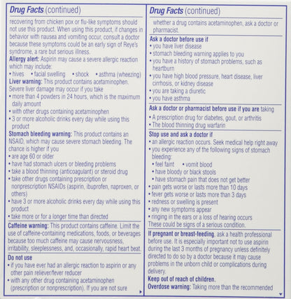 Back label of Goody's Extra Strength Headache Powder showing ingredients and dosage instructions