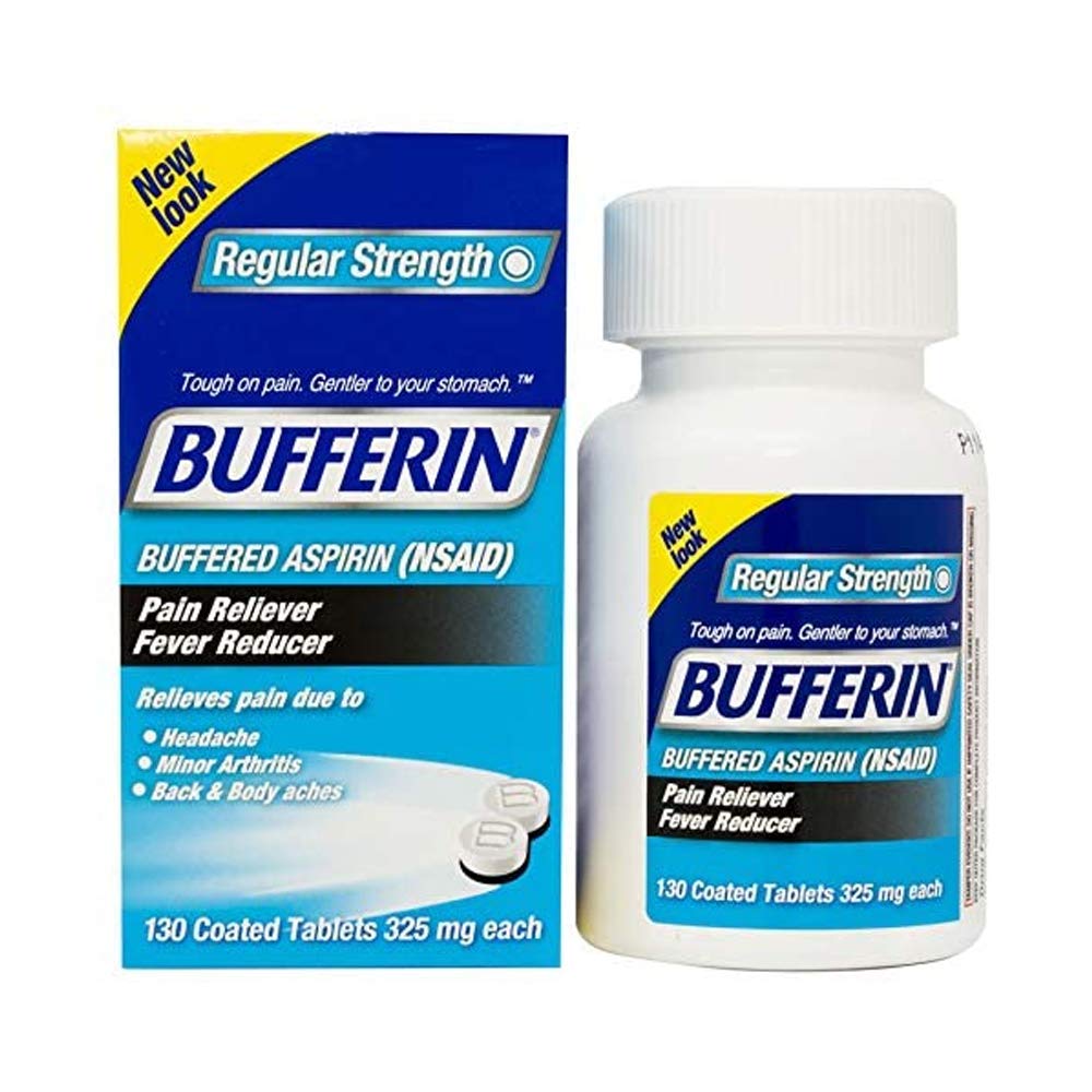 Bufferin three bottle value pack of coated tablets for fever reduction