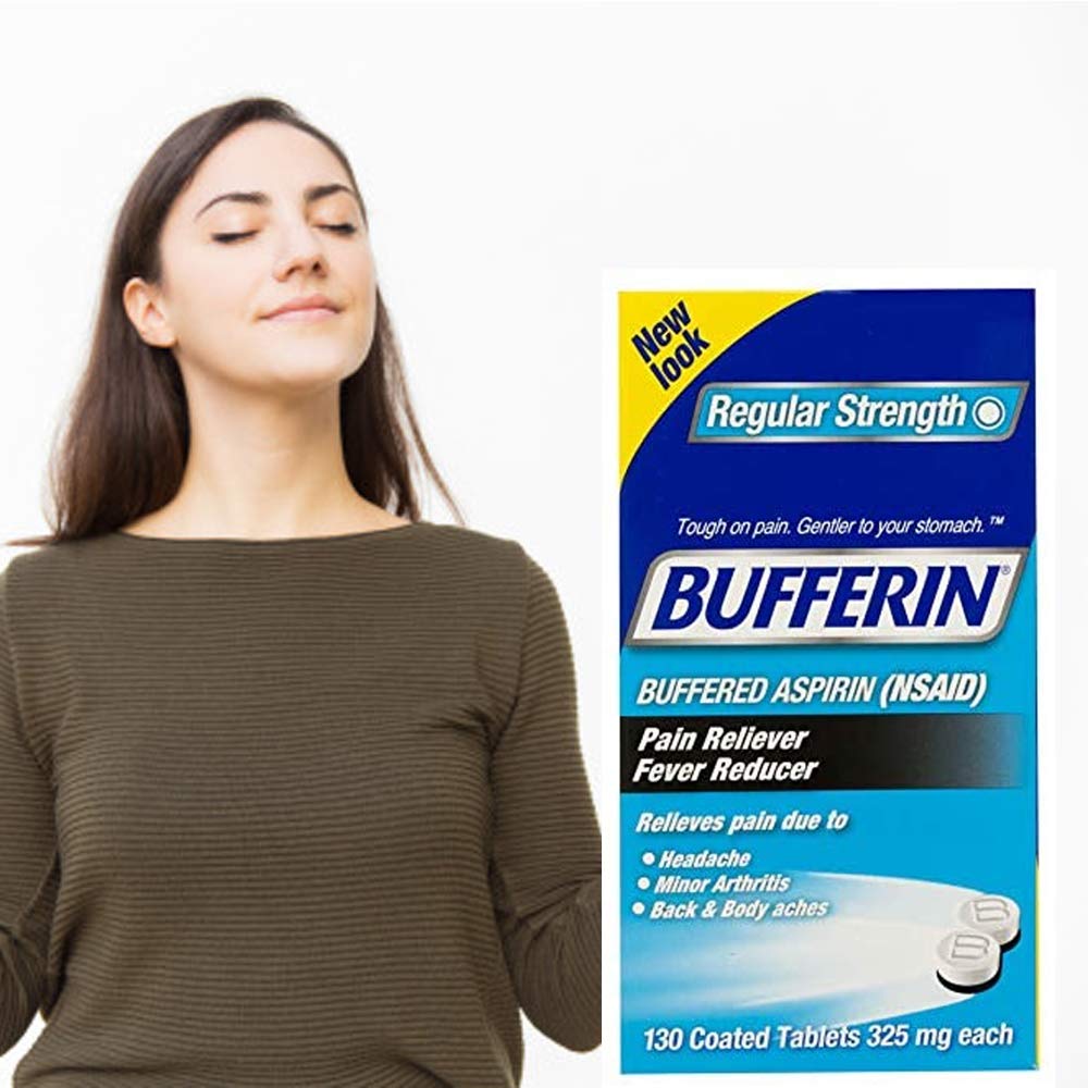 Bufferin nonsteroidal anti inflammatory drug bottles showcasing triple buffering antacid components