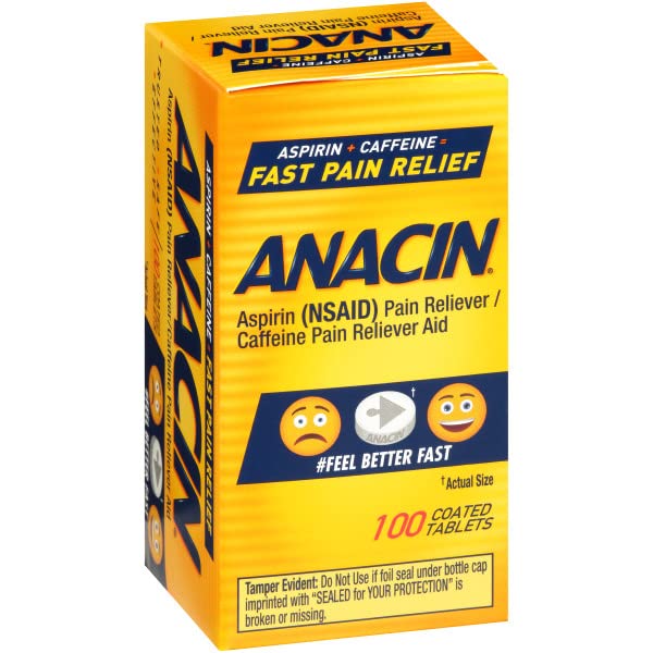 Anacin Aspirin and Caffeine coated pain reliever tablets