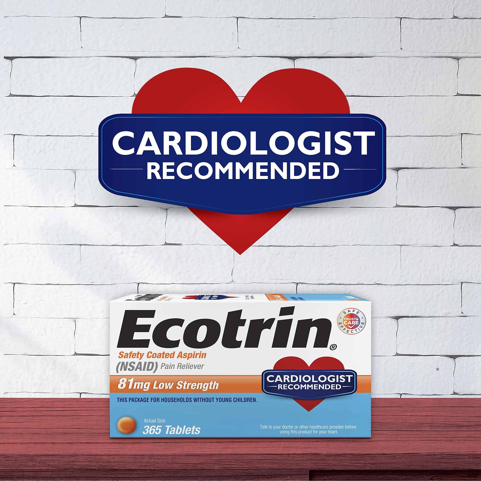 Ecotrin low strength pain reliever 2 pack display showing the two individual 365 count bottles.