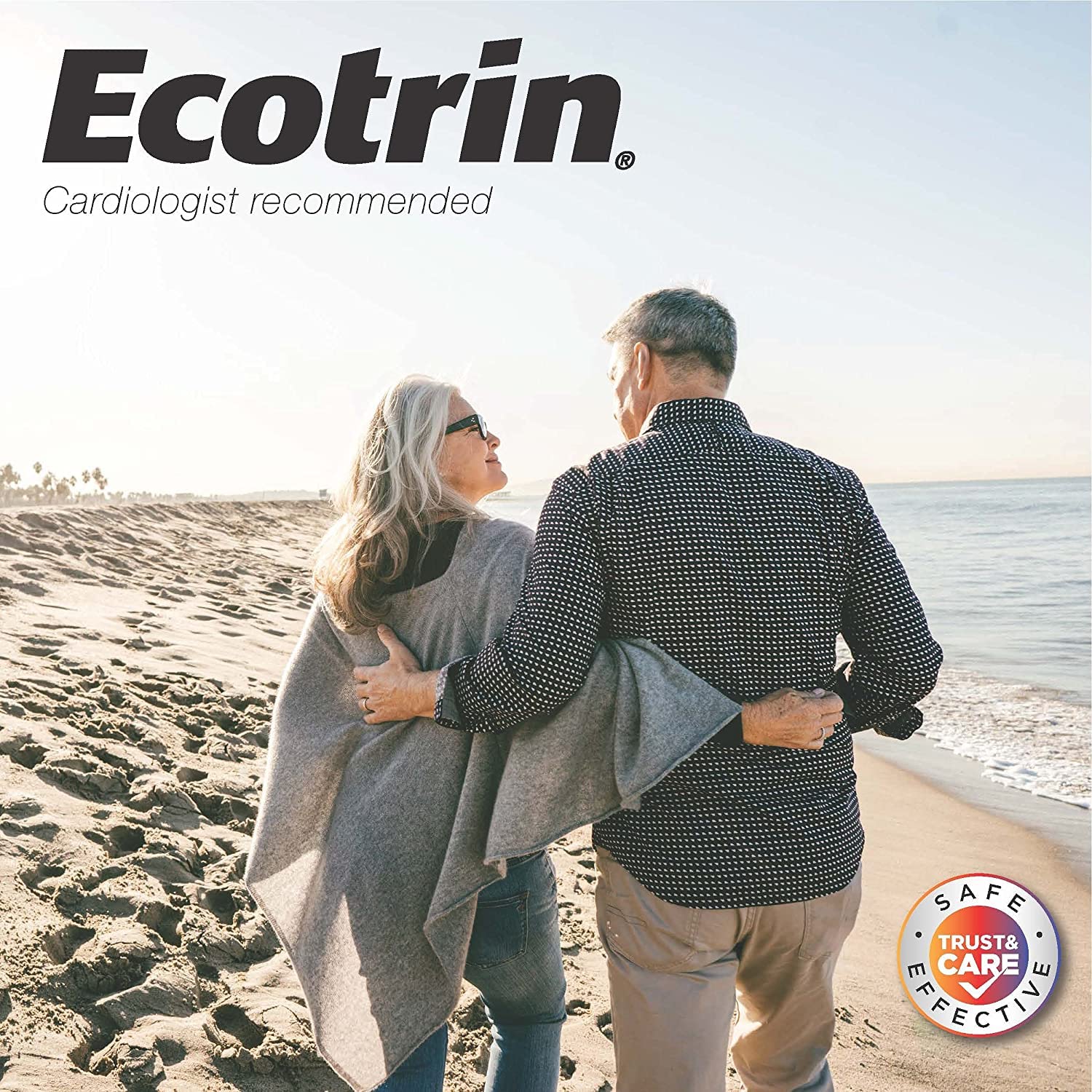 Packaging layout of Ecotrin 81mg low dose aspirin dual pack highlighting the adult heart health support label.