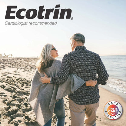 Packaging layout of Ecotrin 81mg low dose aspirin dual pack highlighting the adult heart health support label.