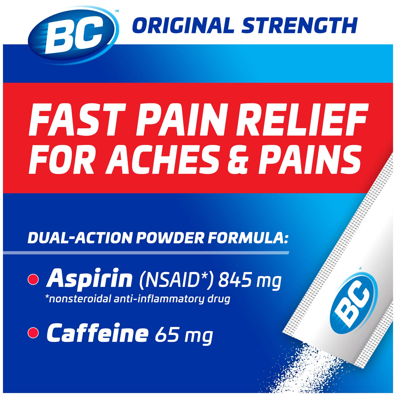 BC Original Strength headache relief formula 6 pack box showing ingredient details