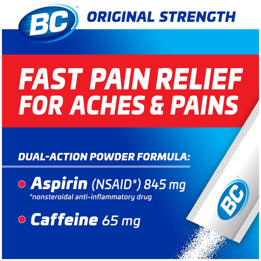 BC Original Strength headache relief formula 6 pack box showing ingredient details