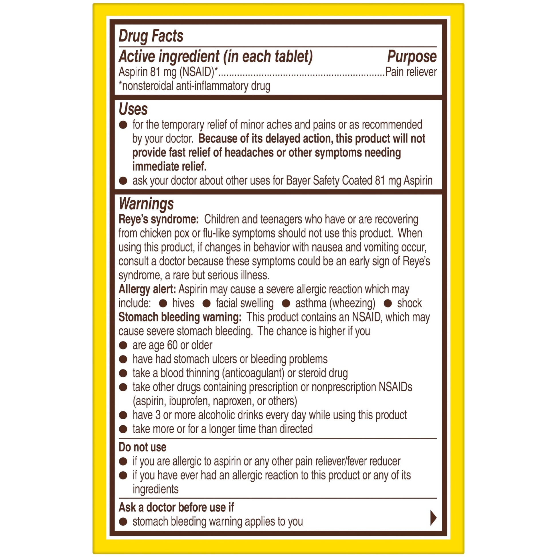 Bayer 81 milligram enteric coated daily health regimen product base