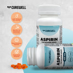 Curewell aspirin 325mg side label showing drug facts and adult dosage instructions