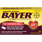 Bayer 325mg aspirin 24 count bottle showing product details and directions