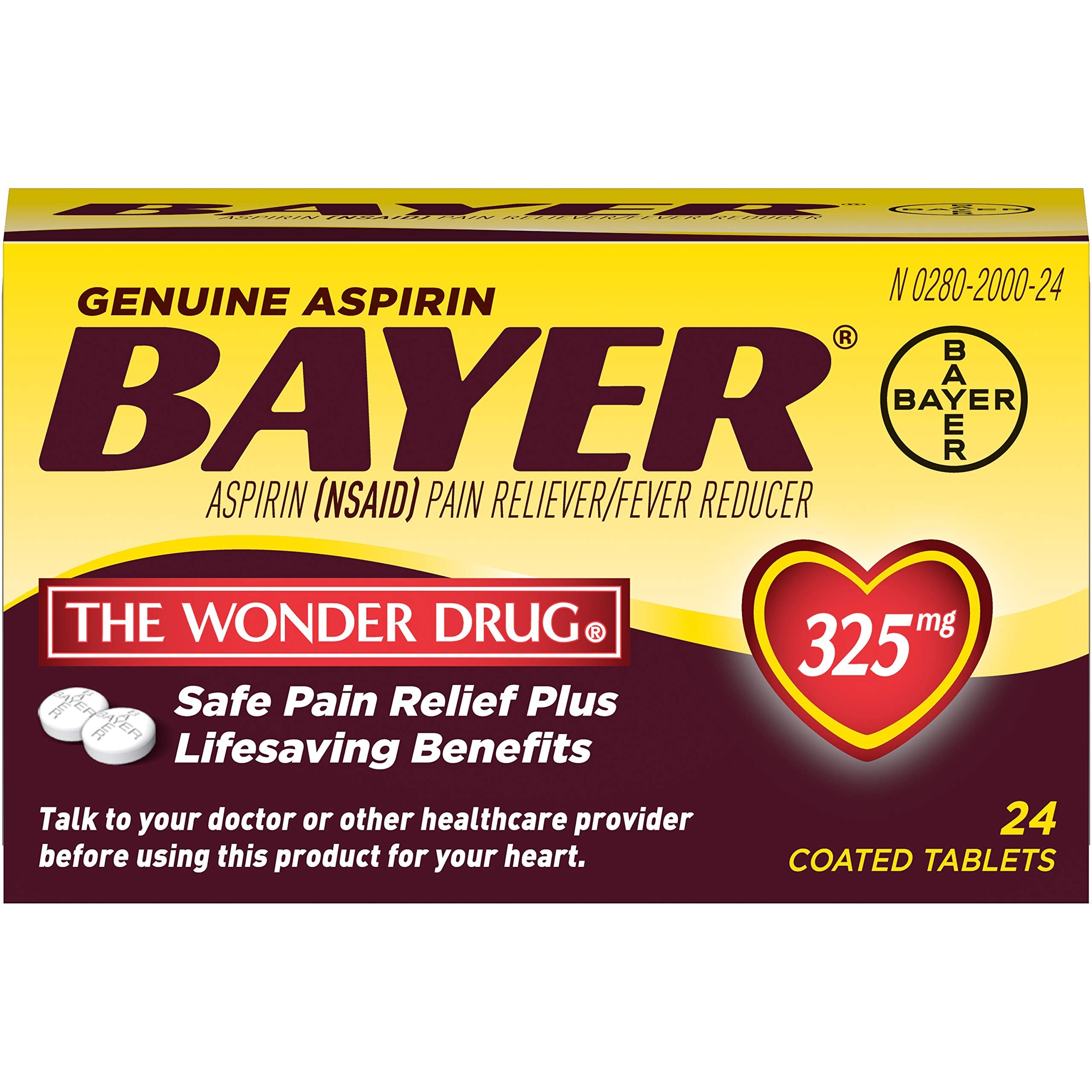 Bayer 325mg aspirin 24 count bottle showing product details and directions
