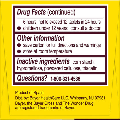 Bayer health and wellness premium pain relief coated tablets side panel