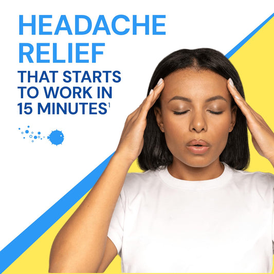 Blowfish effervescent tablets dissolving in water for fast acting headache care