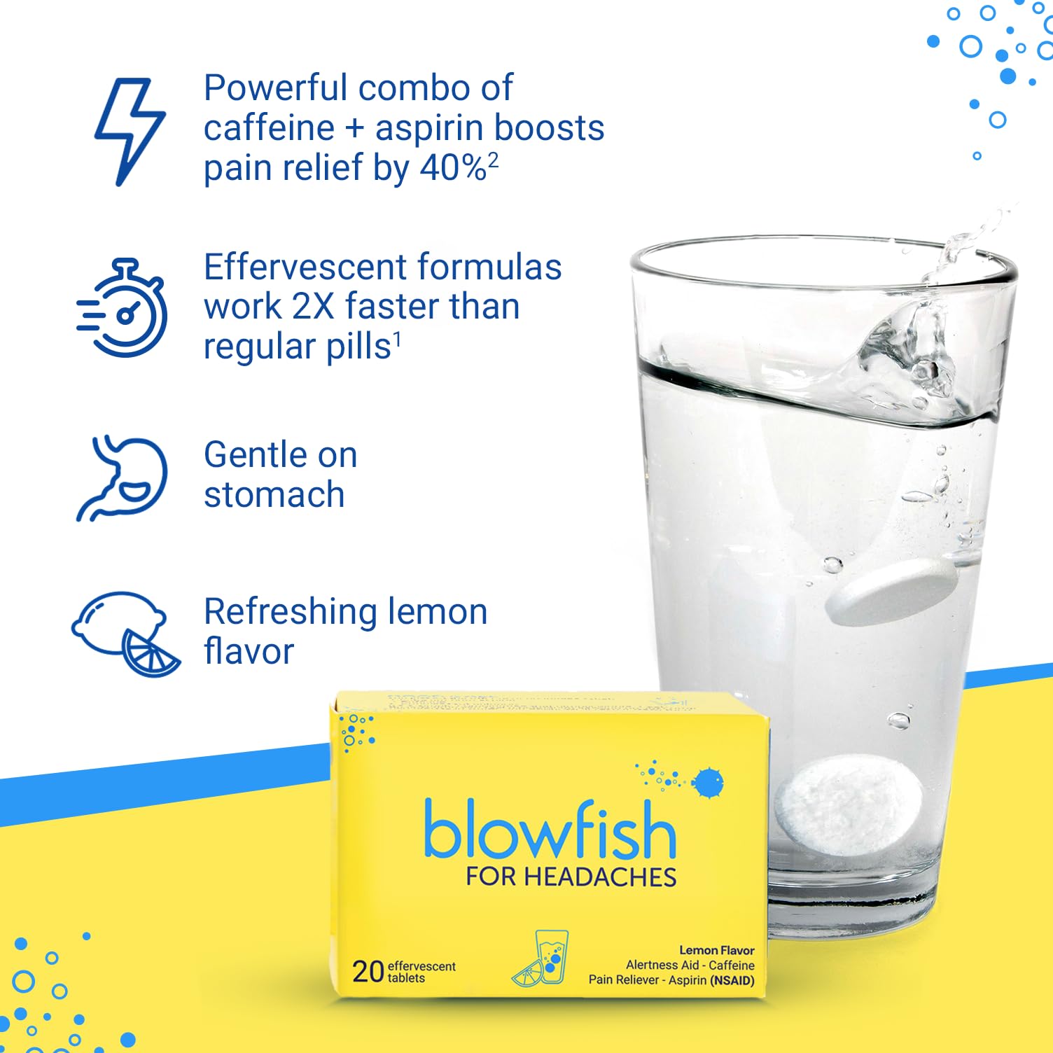 Blowfish lemon flavor pain reliever packaging showing authentic import details