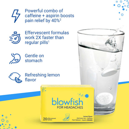 Blowfish lemon flavor pain reliever packaging showing authentic import details