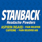 Stanback pain reliever powder stick packs with aspirin and caffeine ingredients