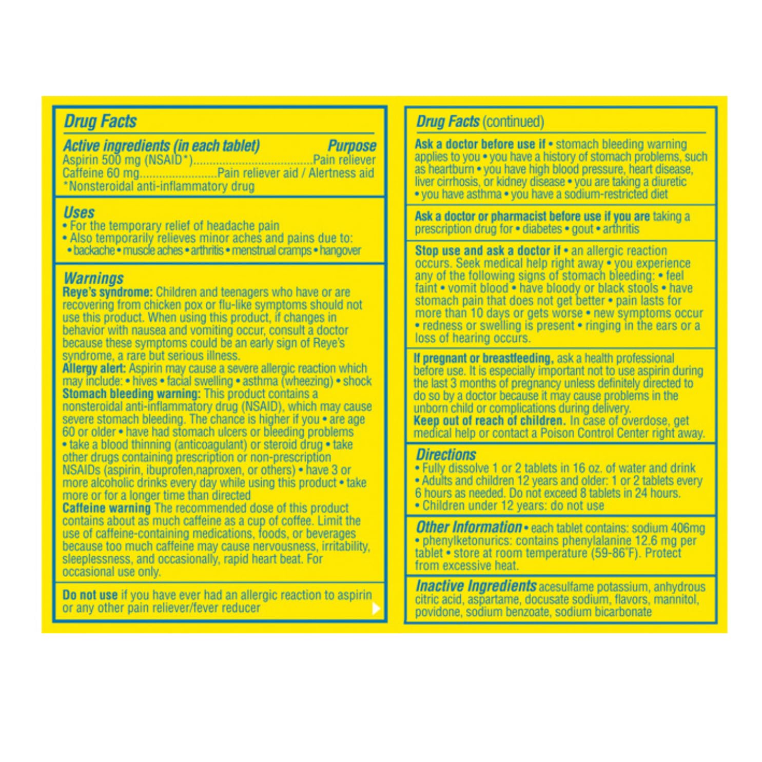 Blowfish imported fast absorbing headache medication outer box ingredient list