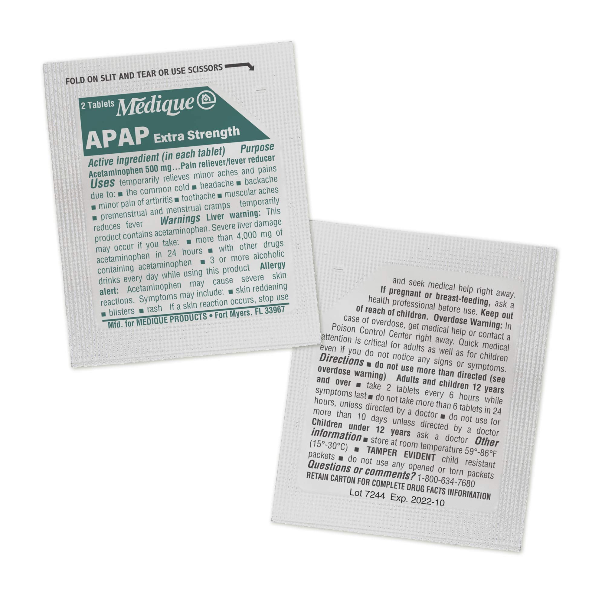 Medique film coated easy to swallow acetaminophen tablets unit dose packaging for first aid kits