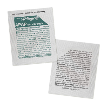 Medique film coated easy to swallow acetaminophen tablets unit dose packaging for first aid kits