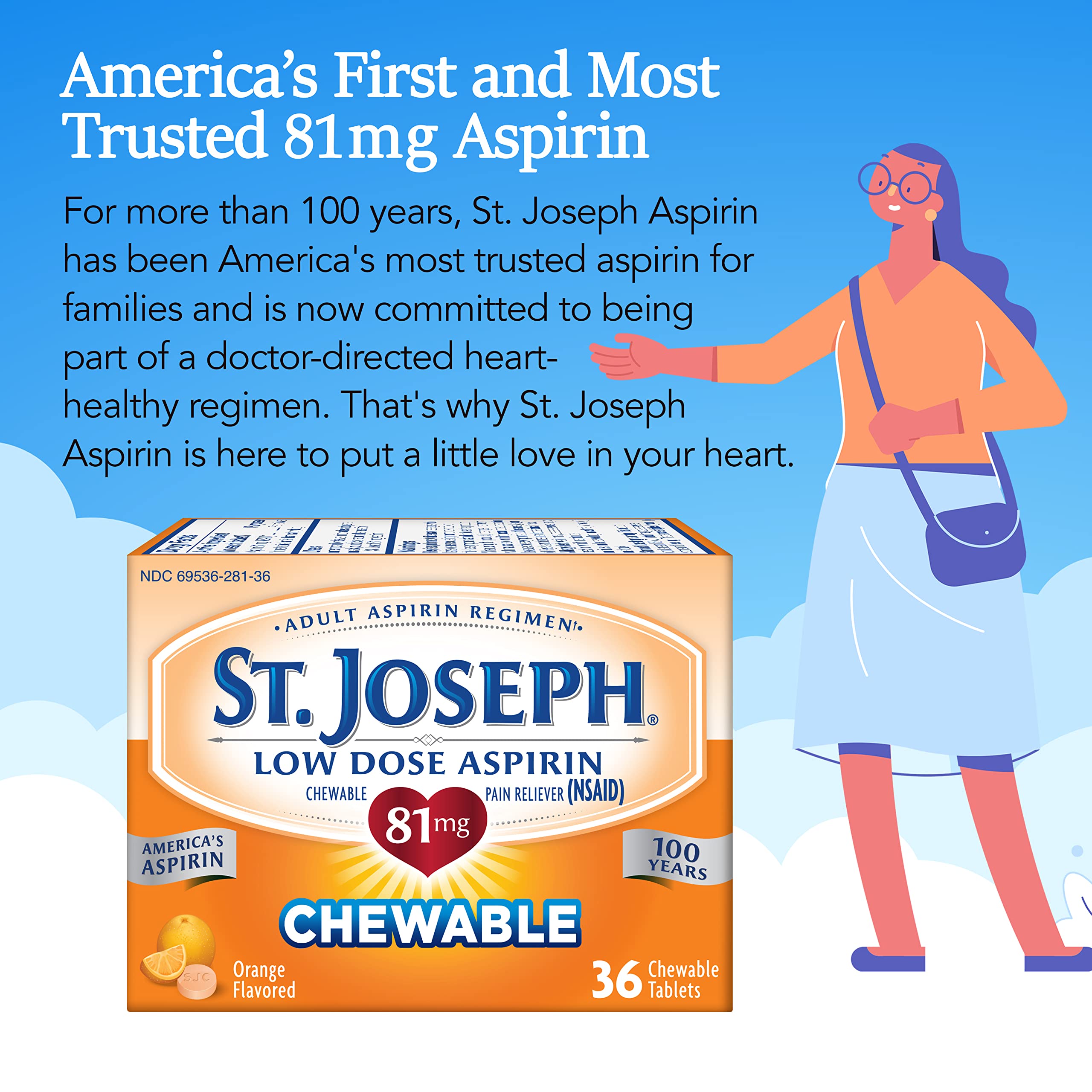 St. Joseph 81mg nonsteroidal anti inflammatory drug orange flavored chewable tablets dosage instructions