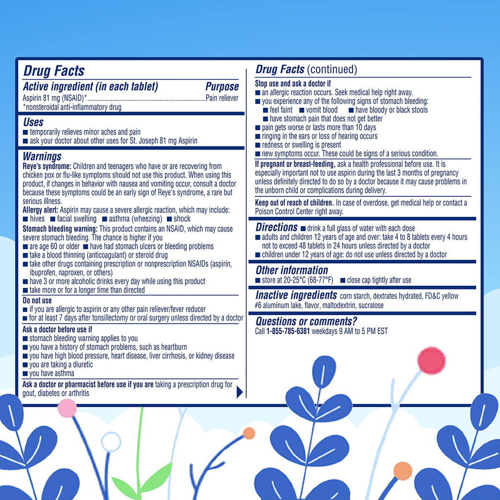 St. Joseph low dose adult aspirin regimen travel size bottle top view