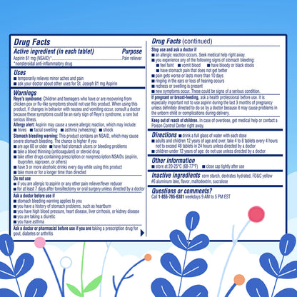 St. Joseph low dose adult aspirin regimen travel size bottle top view