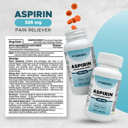 Authentic Curewell 325mg delayed release aspirin value size container graphic view