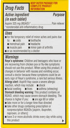 Ecotrin safety coated aspirin 325mg packaging showing product details and stomach protection benefits