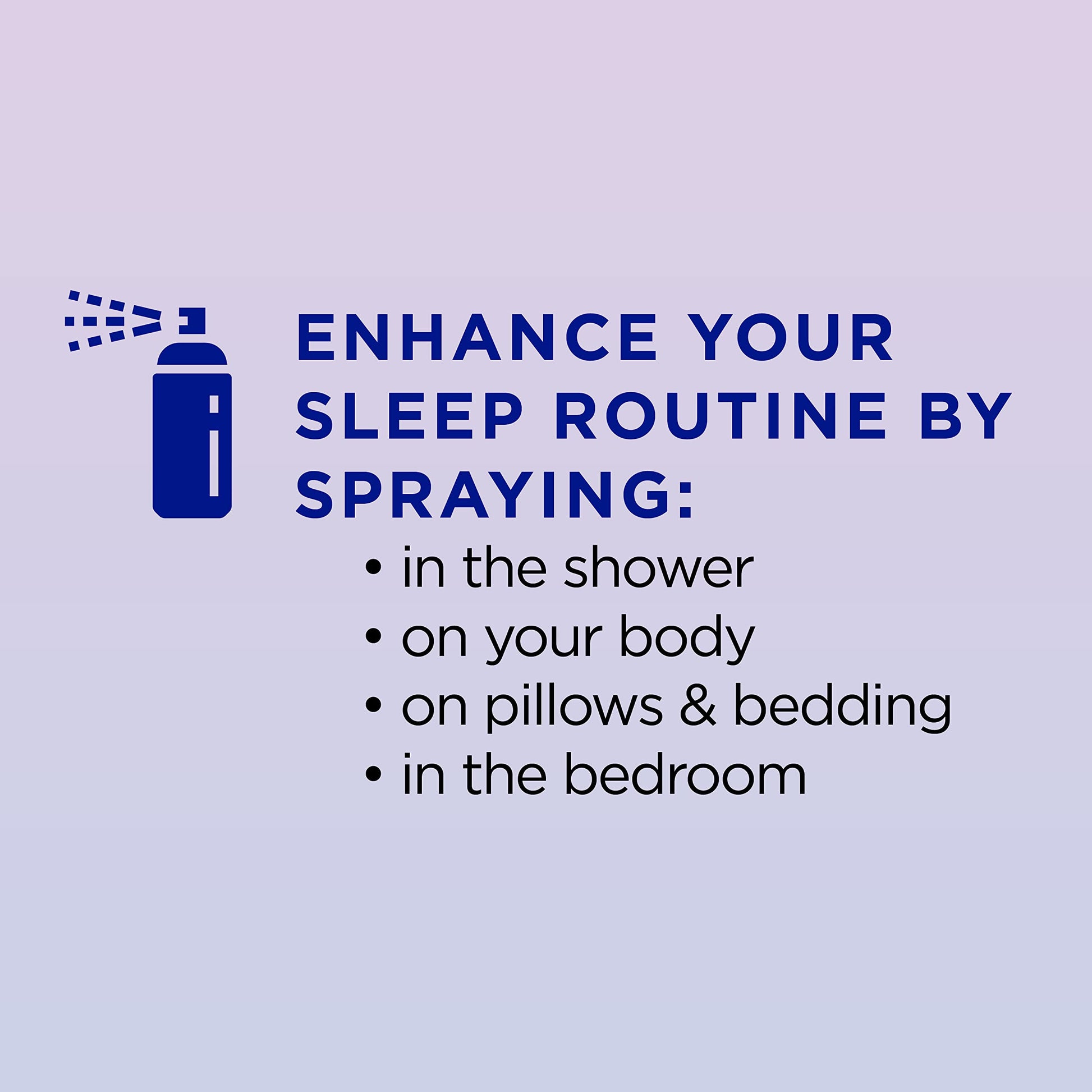 Bedtime wellness aromatherapy spray being misted onto white pillows.