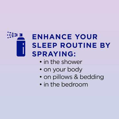 Bedtime wellness aromatherapy spray being misted onto white pillows.