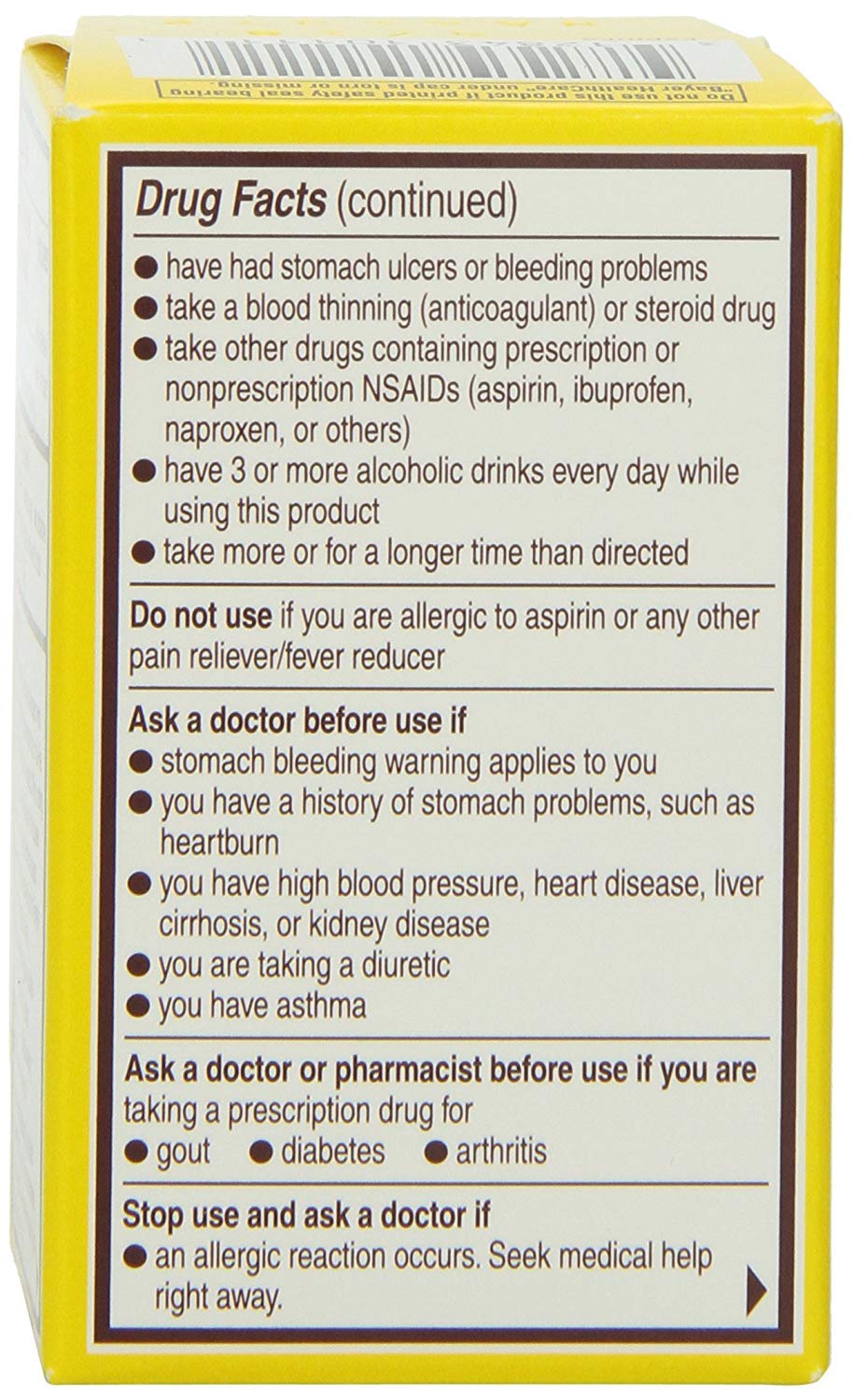 Bayer 325mg coated aspirin tablets packaging showing Toleraid micro coating feature