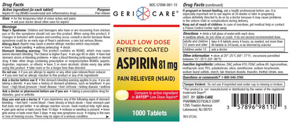 MedRite 81mg low dose adult aspirin value pack bottle side label with directions