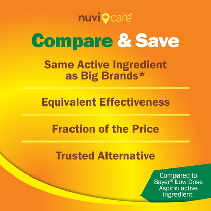 Nuvicare adult health support low dose aspirin 300 count bottle on an e-commerce wellness display