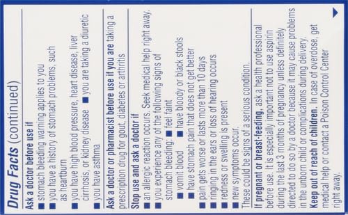 St Joseph low strength 36 tablets carton back panel detailing product directions