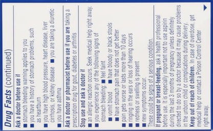 St Joseph low strength 36 tablets carton back panel detailing product directions