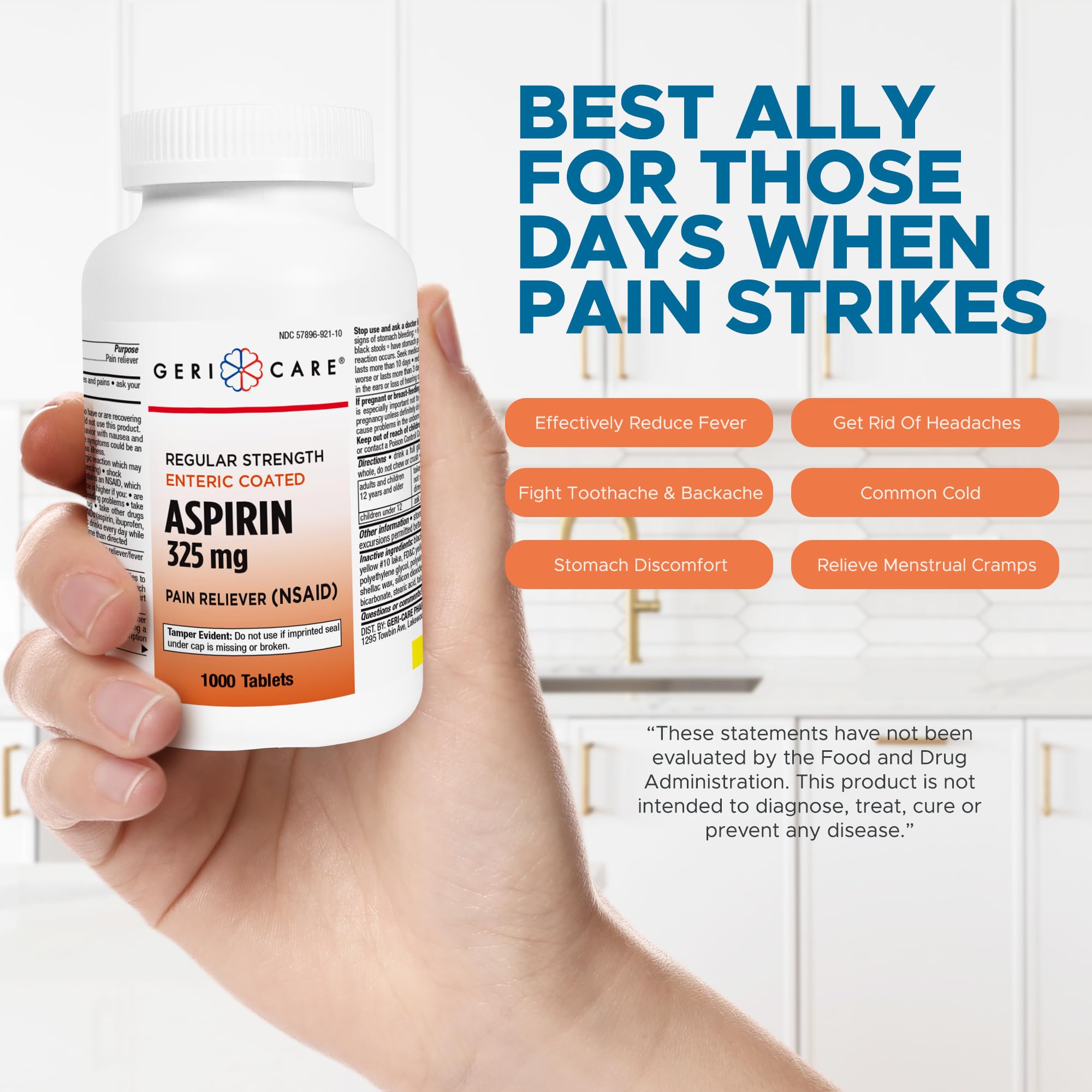 Authentic USA imported GeriCare aspirin bulk bottle packaging details