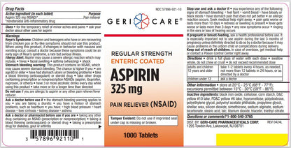 GeriCare 1000 count aspirin bottle for long term headache and muscle pain management