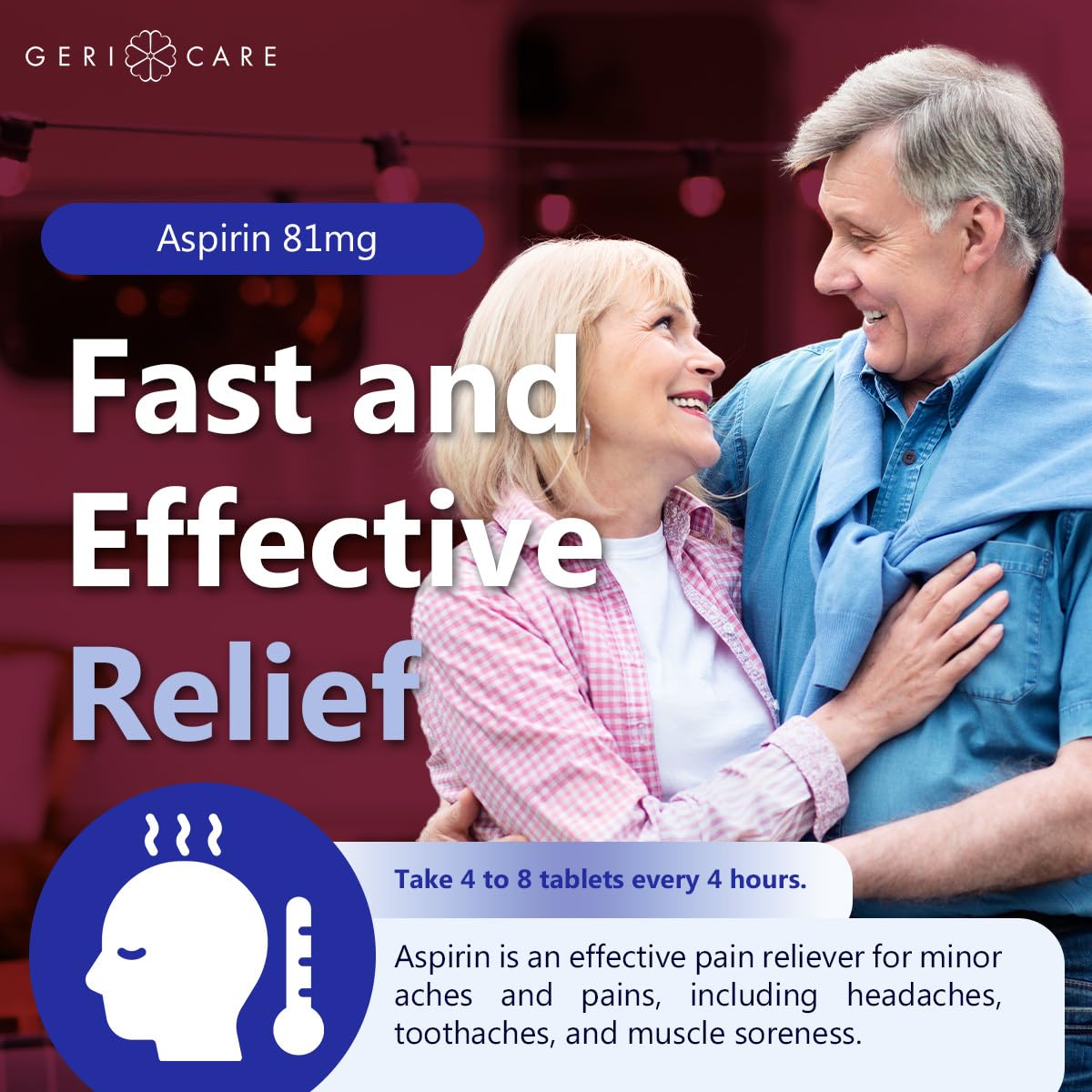 GeriCare low dose aspirin 300 tablets packaging showing secure tamper evident seal