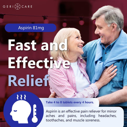 GeriCare low dose aspirin 300 tablets packaging showing secure tamper evident seal