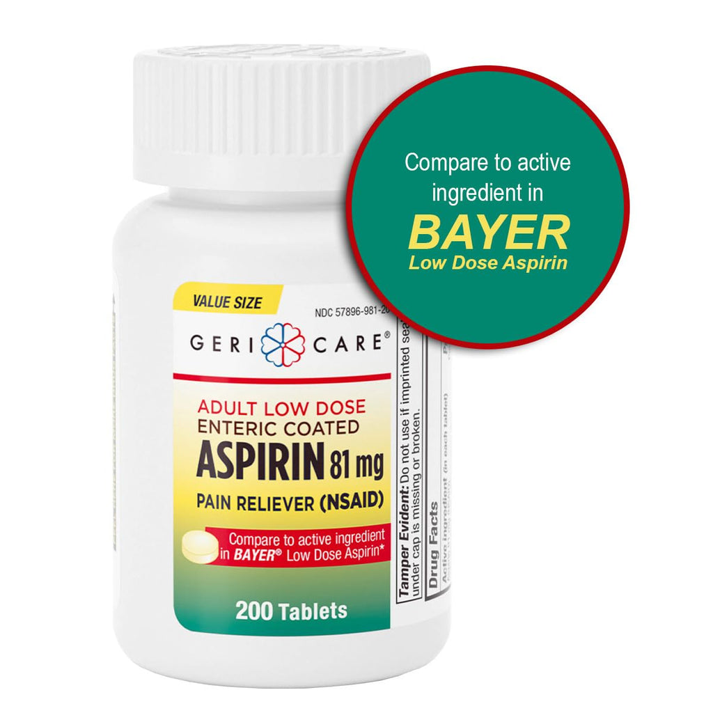 GeriCare gentle digestion aspirin 81mg adult tablets for systemic inflammation reduction