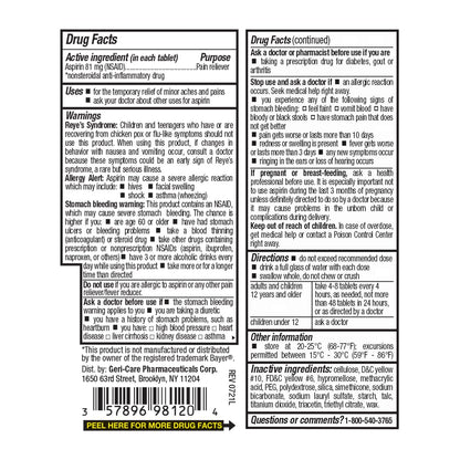 GeriCare aspirin eighty one milligrams over the counter fever reducer medication display