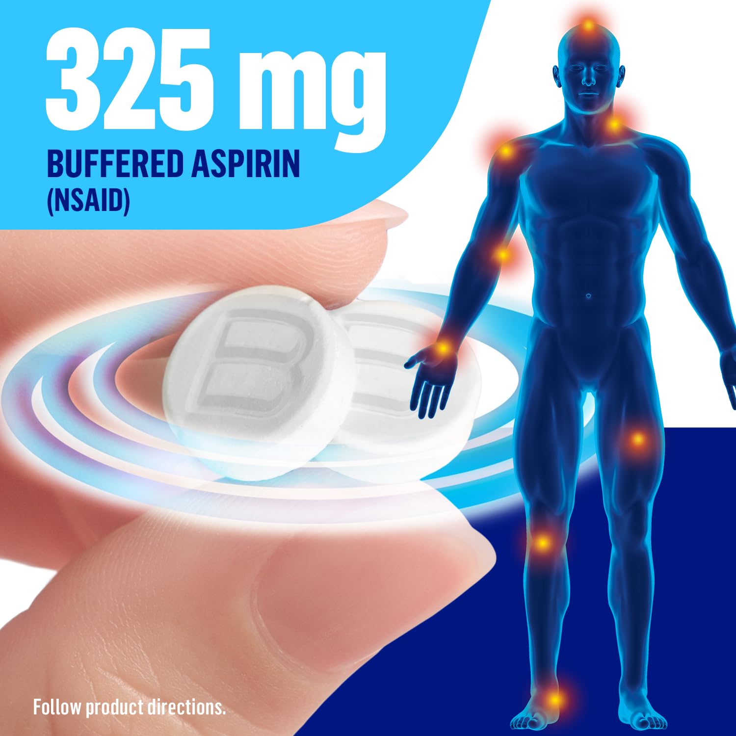 Authentic imported Bufferin 325mg pain reliever tablets clear packaging detail