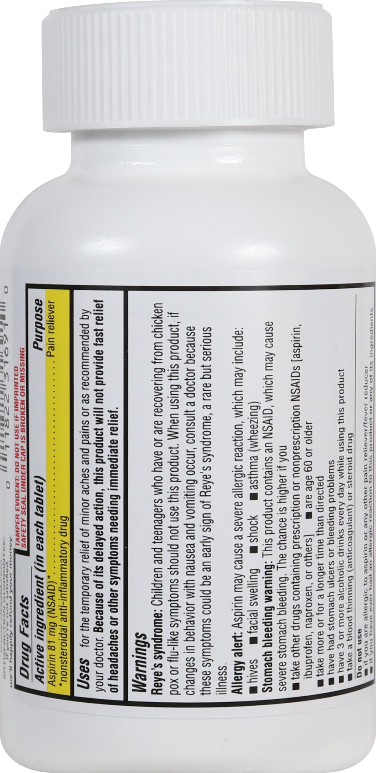 Rite Aid eighty one milligram safety coated daily regimen aspirin five hundred count label