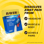 Bayer Rapid Relief aspirin and caffeine powder packets showing the raspberry flavor variant