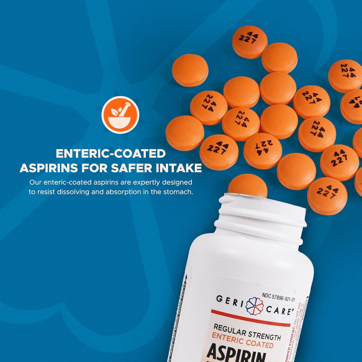 Geri-Care safety coated aspirin tablets 100 count bottle for stomach protection