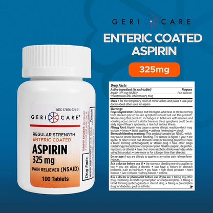 Geri-Care enteric coated tablets showing drug facts and active ingredient details