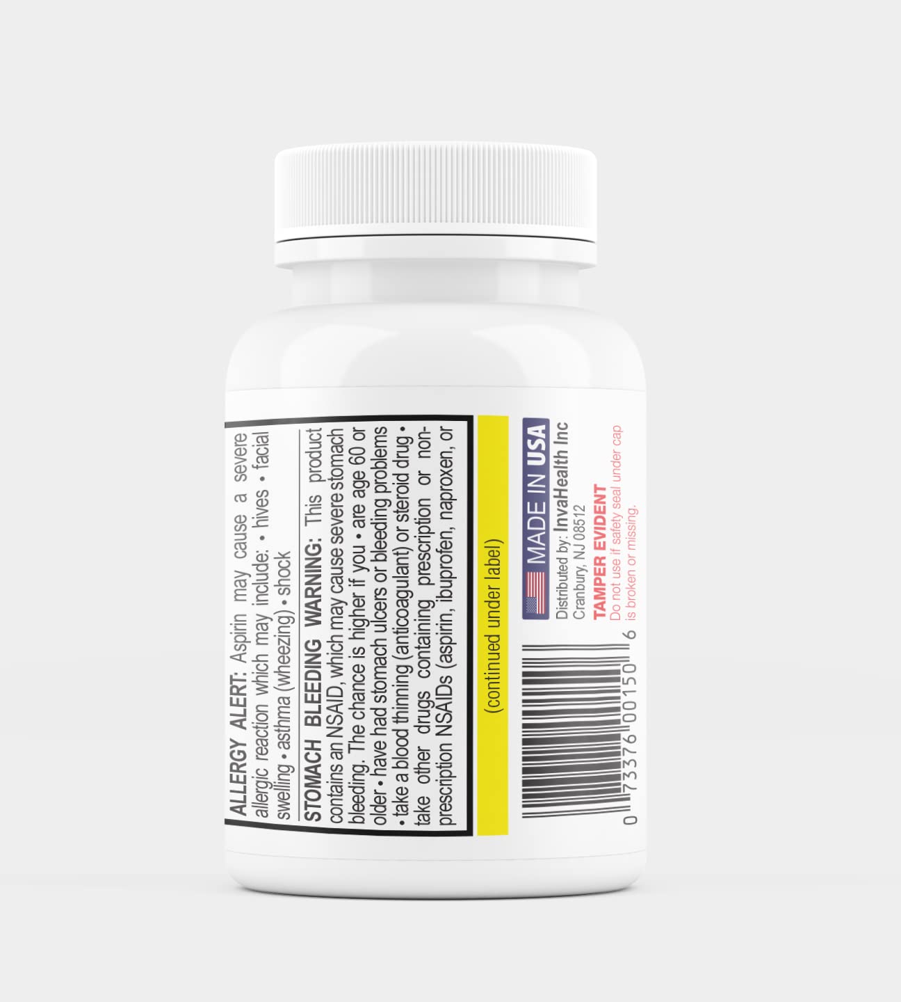 Side view of MedPlus delayed release safety coated aspirin 500 count bottle labels