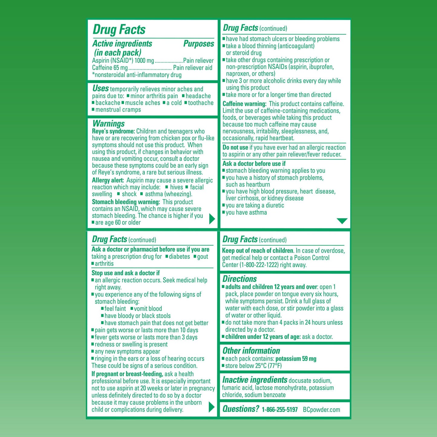 BC Arthritis multi symptom fast pain relief powder packets display view